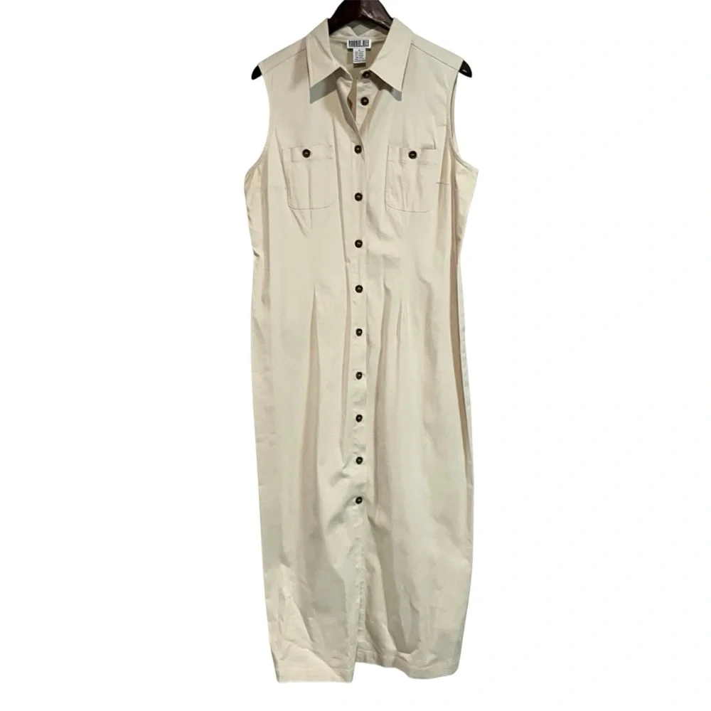 Vintage 90s Robbie Bee Cream Khaki Sleeveless Maxi Dress Women's Size 16 - Picture 2 of 7